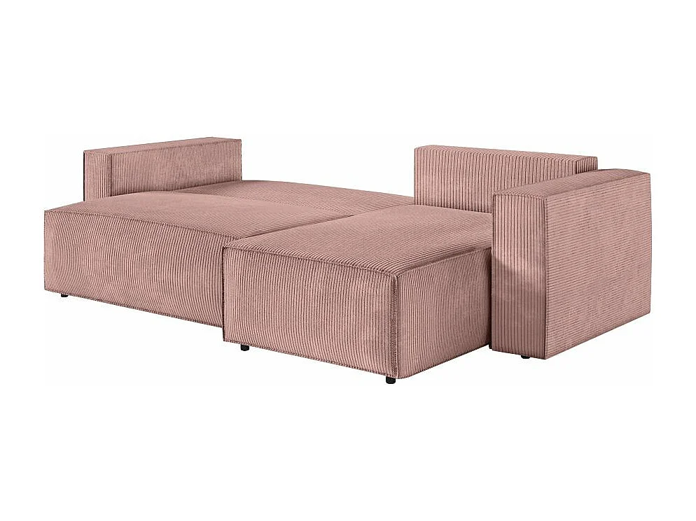 Canapé d'angle 3 places convertible réversible Clarisse avec coffre en velours côtelé- Vieux rose - L269 x P159 x H89cm - Loungitude