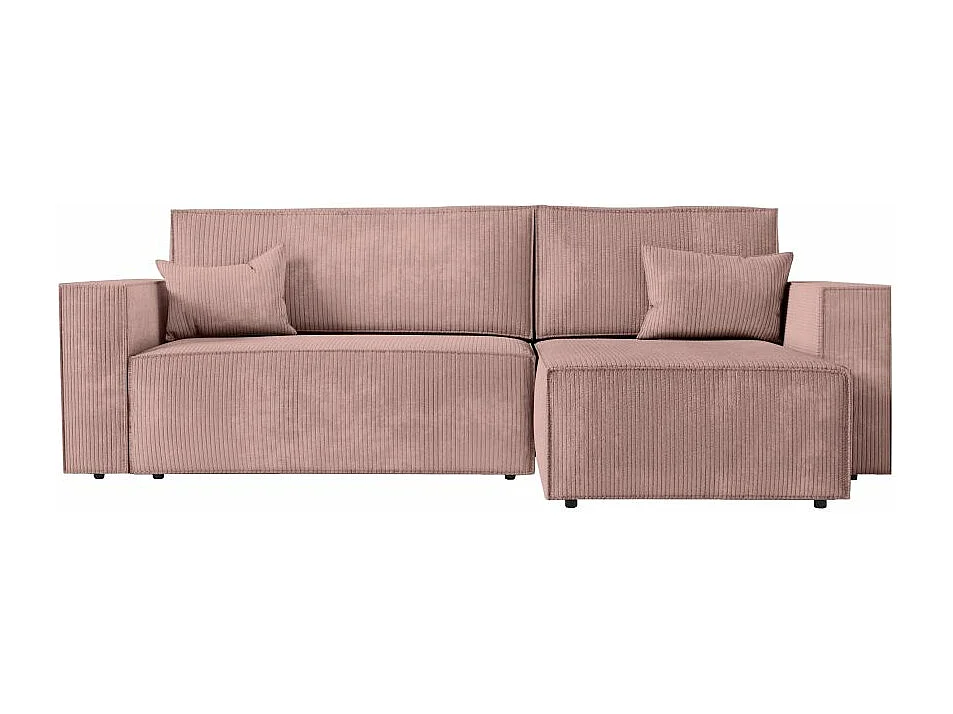 Canapé d'angle 3 places convertible réversible Clarisse avec coffre en velours côtelé- Vieux rose - L269 x P159 x H89cm - Loungitude