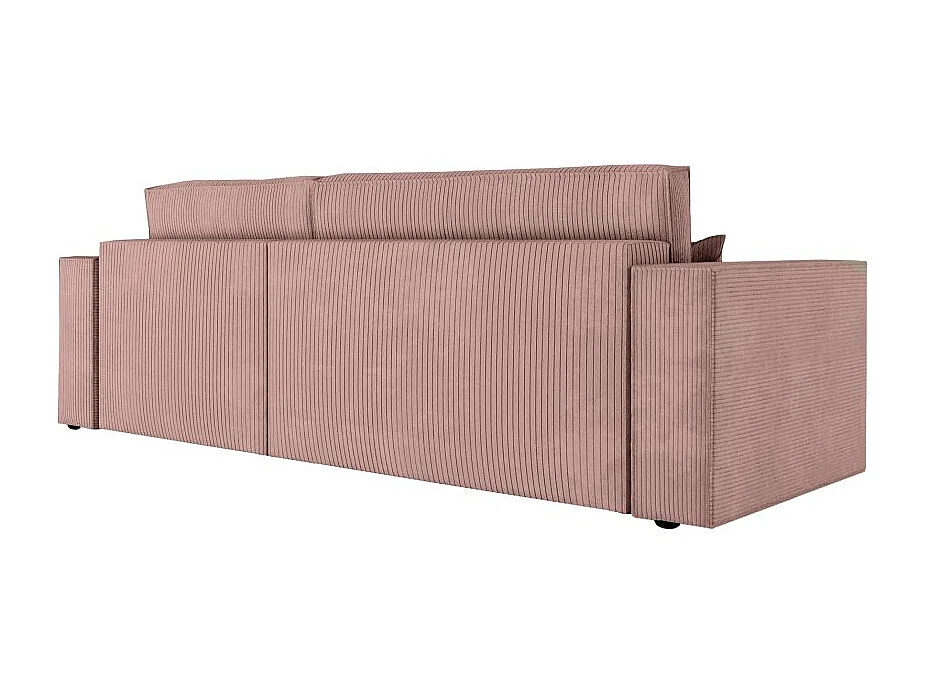 Canapé d'angle 3 places convertible réversible Clarisse avec coffre en velours côtelé- Vieux rose - L269 x P159 x H89cm - Loungitude