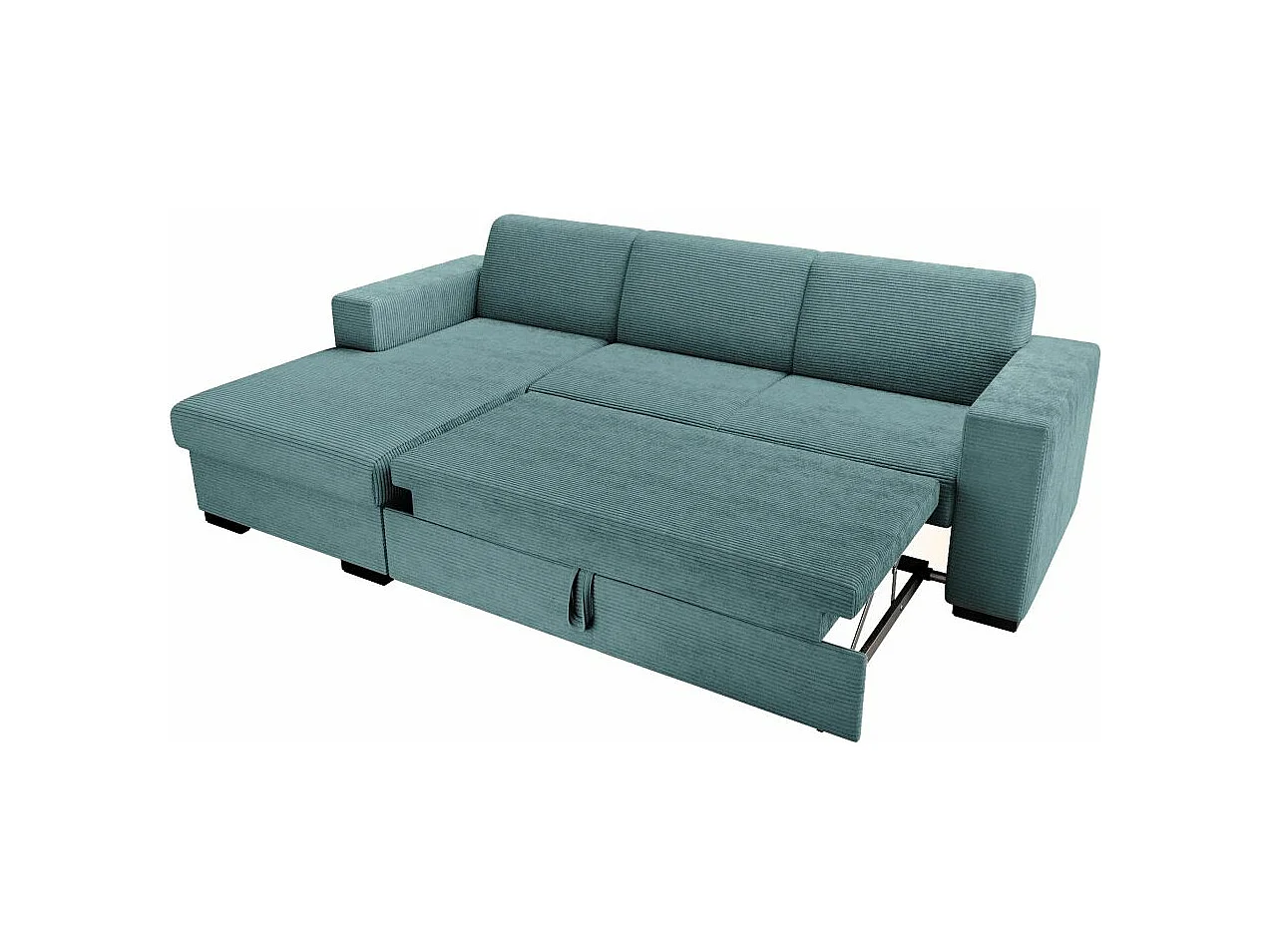 Canapé d'angle gauche 4 places Fuji XL convertible avec coffre en velours côtelé - Bleu clair - L262 x P157 x H83cm - Loungitude