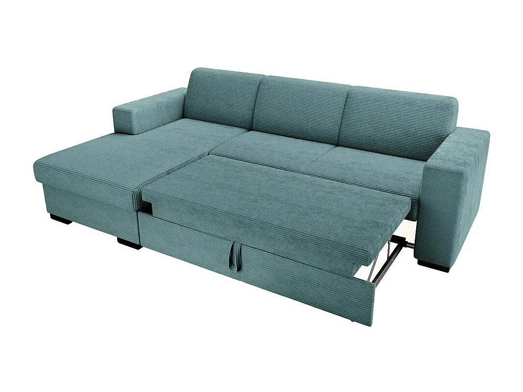 Canapé d'angle gauche 4 places Fuji XL convertible avec coffre en velours côtelé - Bleu clair - L262 x P157 x H83cm - Loungitude