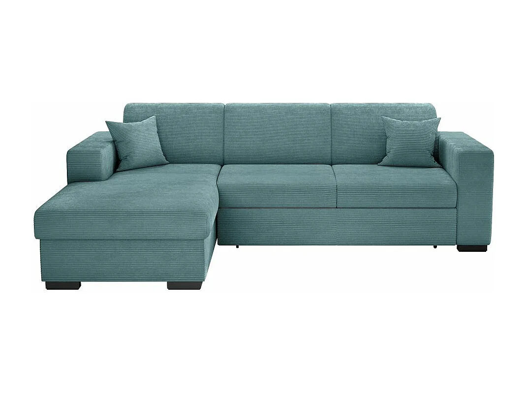 Canapé d'angle gauche 4 places Fuji XL convertible avec coffre en velours côtelé - Bleu clair - L262 x P157 x H83cm - Loungitude