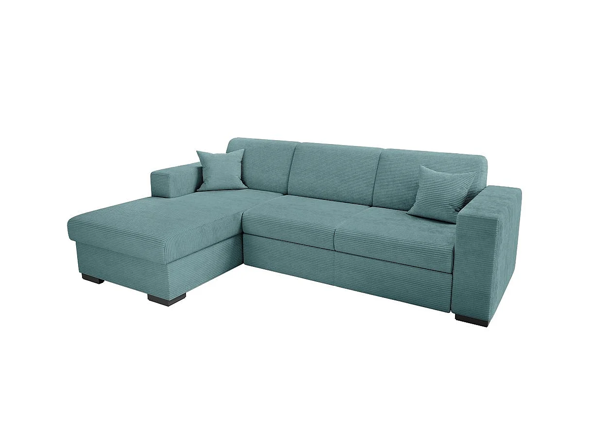 Canapé d'angle gauche 4 places Fuji XL convertible avec coffre en velours côtelé - Bleu clair - L262 x P157 x H83cm - Loungitude