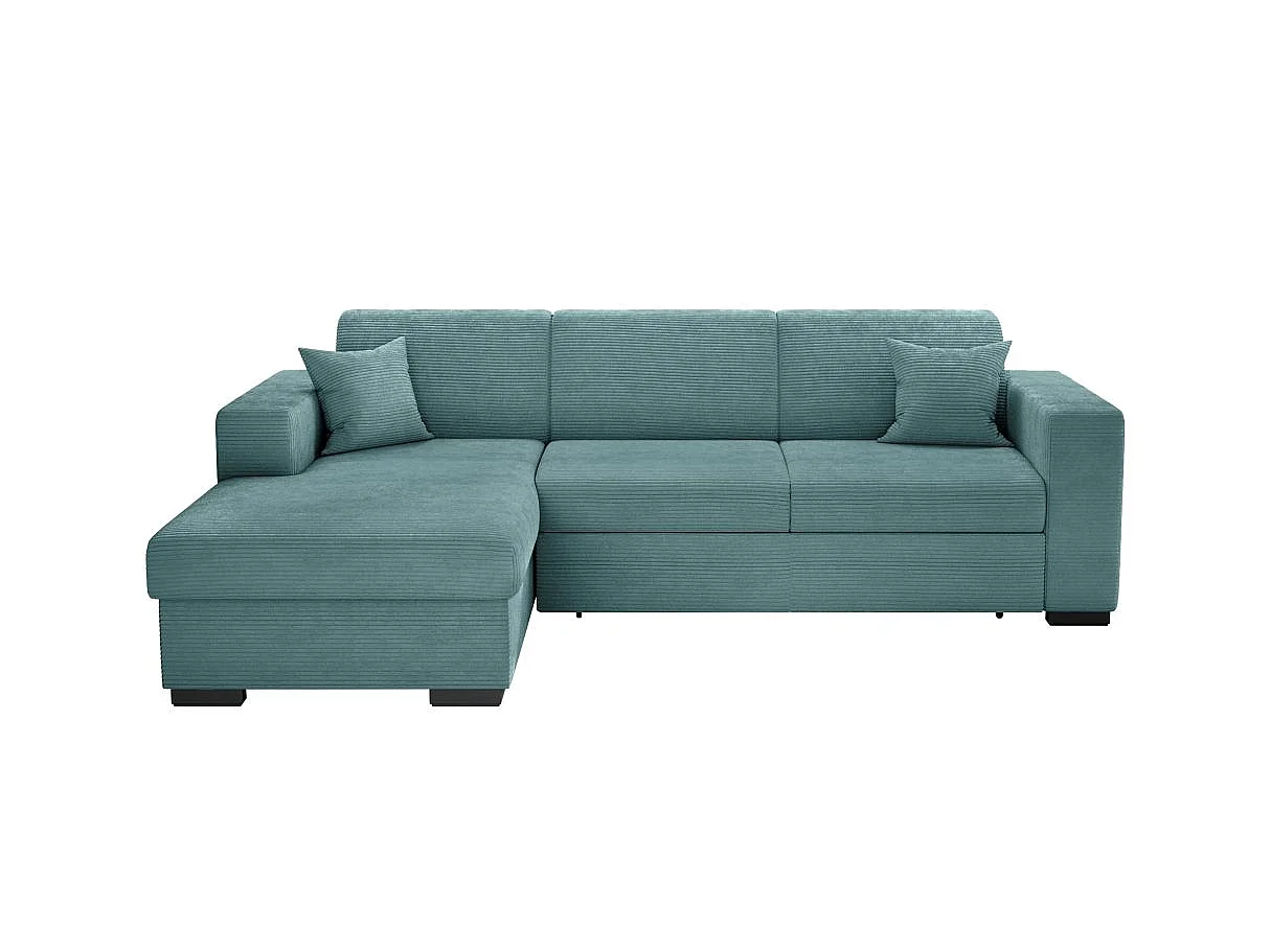 Canapé d'angle gauche 4 places Fuji XL convertible avec coffre en velours côtelé - Bleu clair - L262 x P157 x H83cm - Loungitude