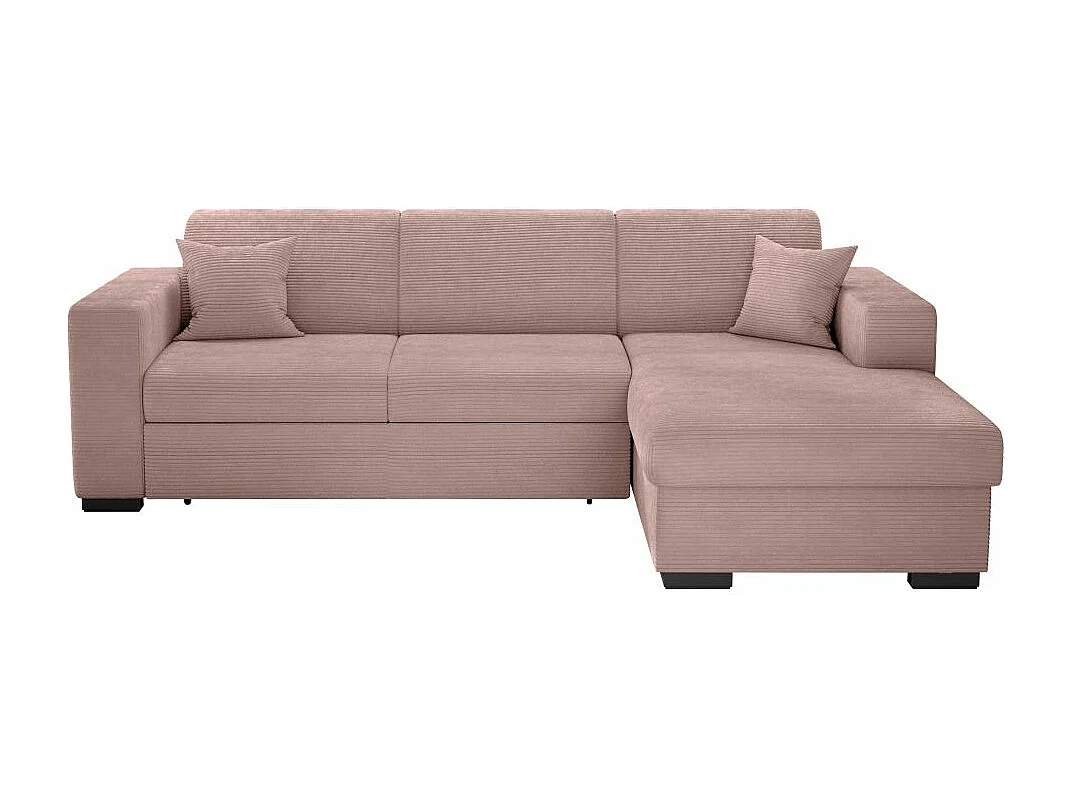 Canapé d'angle droit 4 places Fuji XL convertible avec coffre en velours côtelé - Vieux rose - L262 x P157 x H83cm - Loungitude