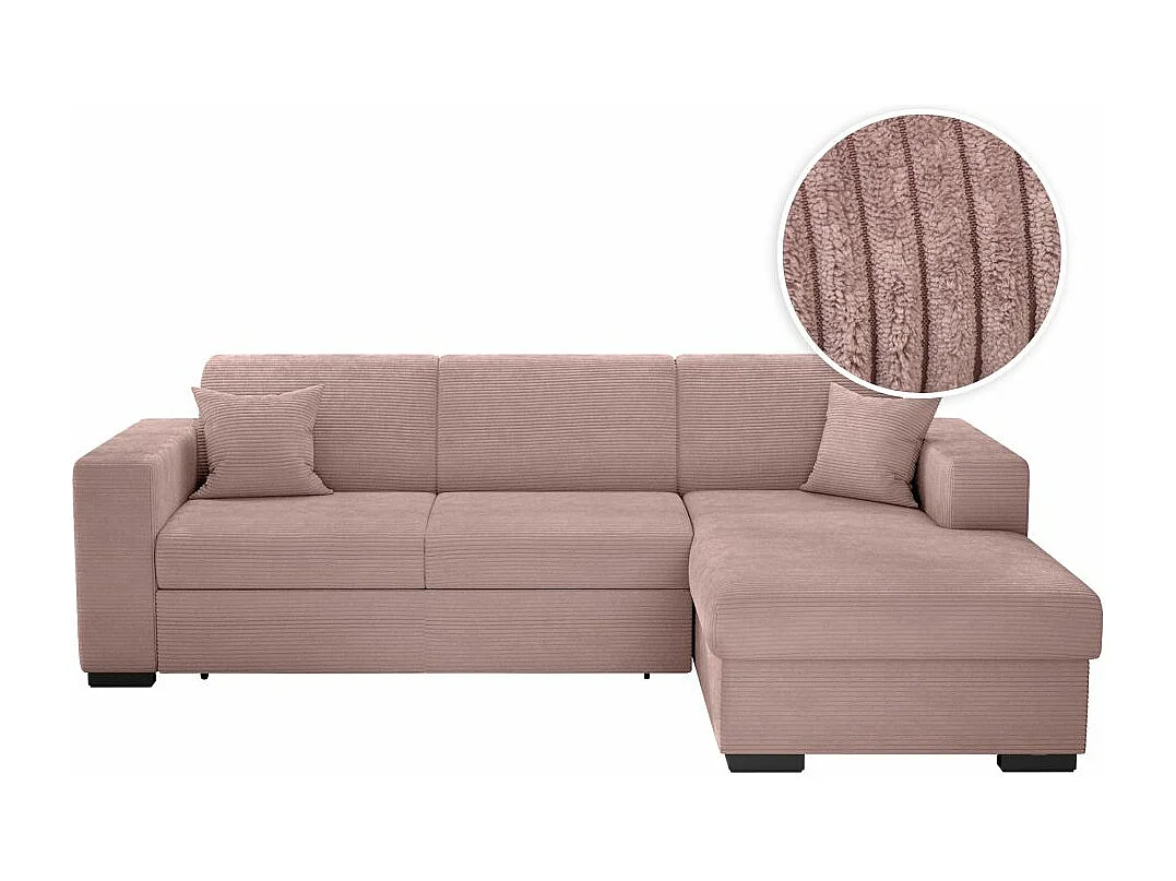 Canapé d'angle droit 4 places Fuji XL convertible avec coffre en velours côtelé - Vieux rose - L262 x P157 x H83cm - Loungitude