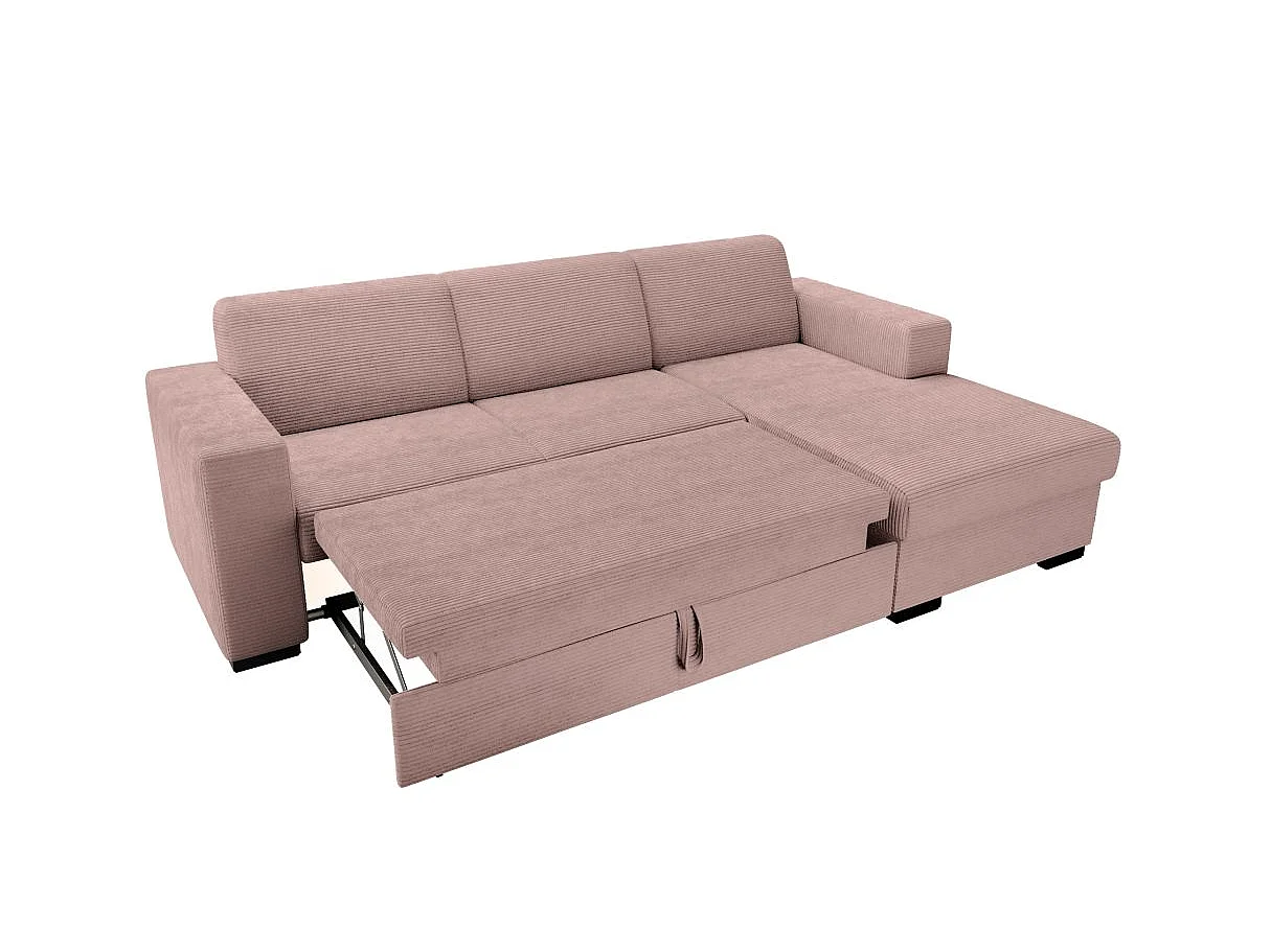 Canapé d'angle droit 4 places Fuji XL convertible avec coffre en velours côtelé - Vieux rose - L262 x P157 x H83cm - Loungitude