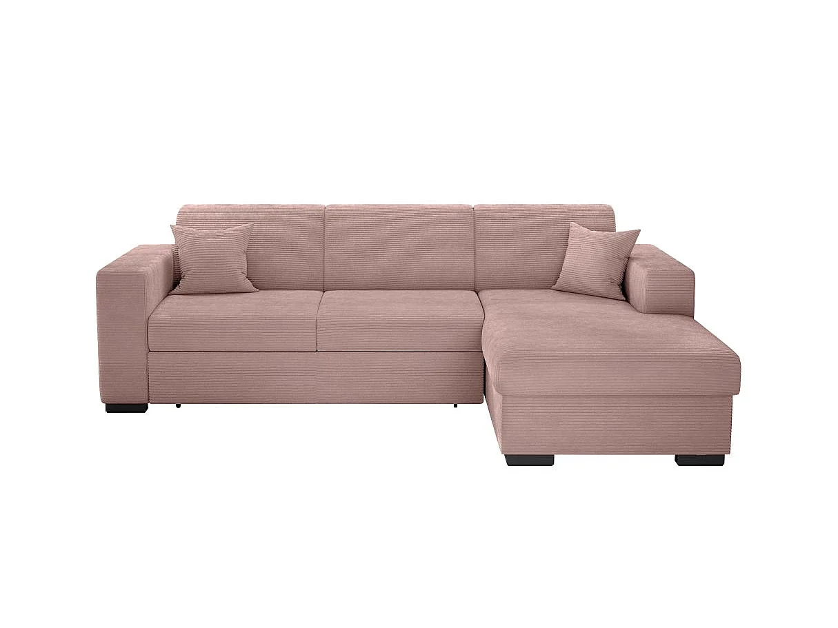Canapé d'angle droit 4 places Fuji XL convertible avec coffre en velours côtelé - Vieux rose - L262 x P157 x H83cm - Loungitude