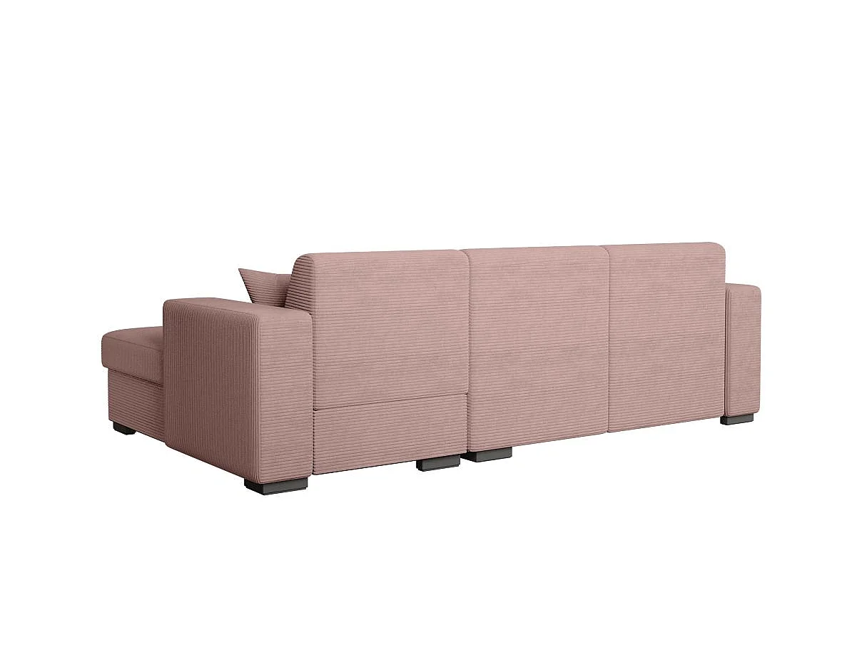 Canapé d'angle droit 4 places Fuji XL convertible avec coffre en velours côtelé - Vieux rose - L262 x P157 x H83cm - Loungitude