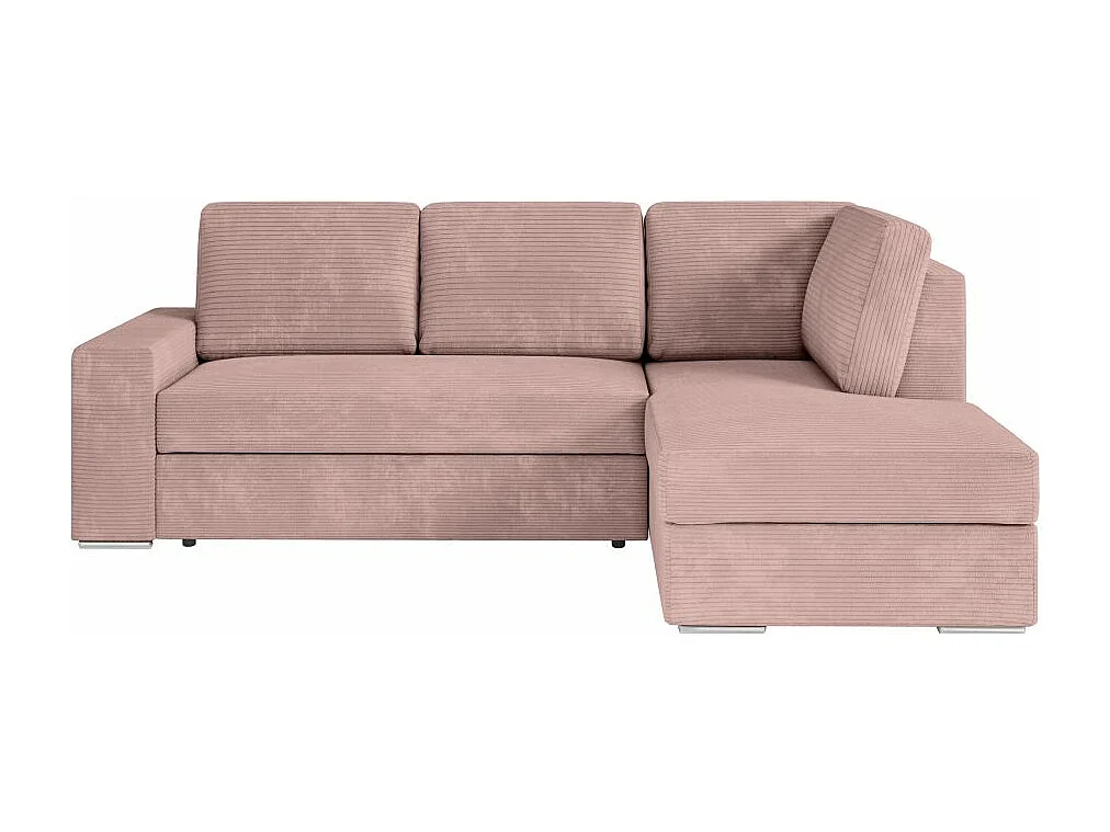 Canapé d'angle droit 3 places convertible Aden avec coffre en velours côtelé - Vieux rose - L246 x P174 x H96cm - Loungitude