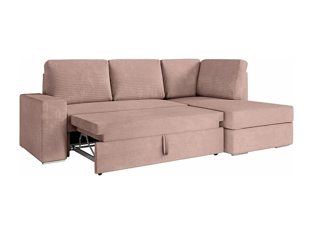 Canapé d'angle droit 3 places convertible Aden avec coffre en velours côtelé - Vieux rose - L246 x P174 x H96cm - Loungitude