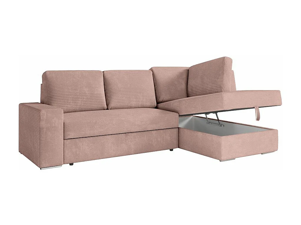 Canapé d'angle droit 3 places convertible Aden avec coffre en velours côtelé - Vieux rose - L246 x P174 x H96cm - Loungitude