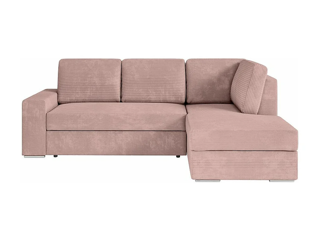 Canapé d'angle droit 3 places convertible Aden avec coffre en velours côtelé - Vieux rose - L246 x P174 x H96cm - Loungitude