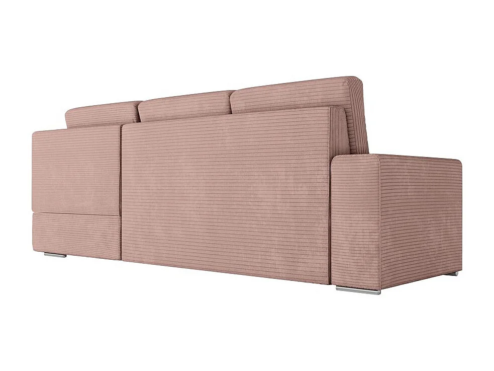 Canapé d'angle droit 3 places convertible Aden avec coffre en velours côtelé - Vieux rose - L246 x P174 x H96cm - Loungitude