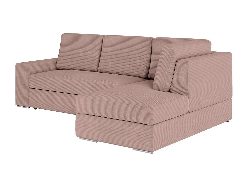Canapé d'angle droit 3 places convertible Aden avec coffre en velours côtelé - Vieux rose - L246 x P174 x H96cm - Loungitude
