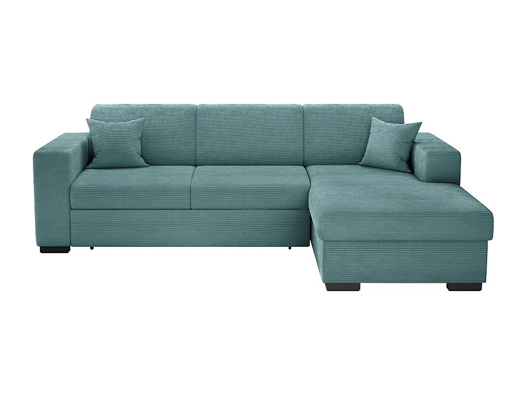 Canapé d'angle droit 4 places Fuji XL convertible avec coffre en velours côtelé - Bleu clair - L262 x P157 x H83cm - Loungitude