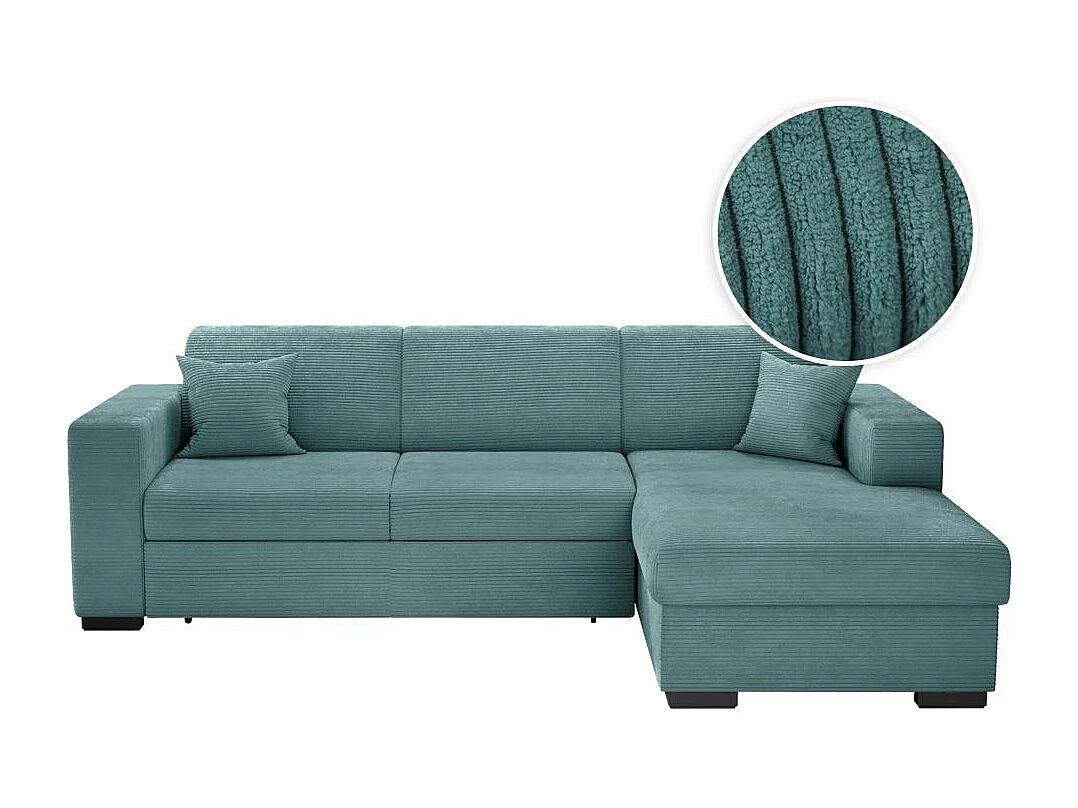 Canapé d'angle droit 4 places Fuji XL convertible avec coffre en velours côtelé - Bleu clair - L262 x P157 x H83cm - Loungitude