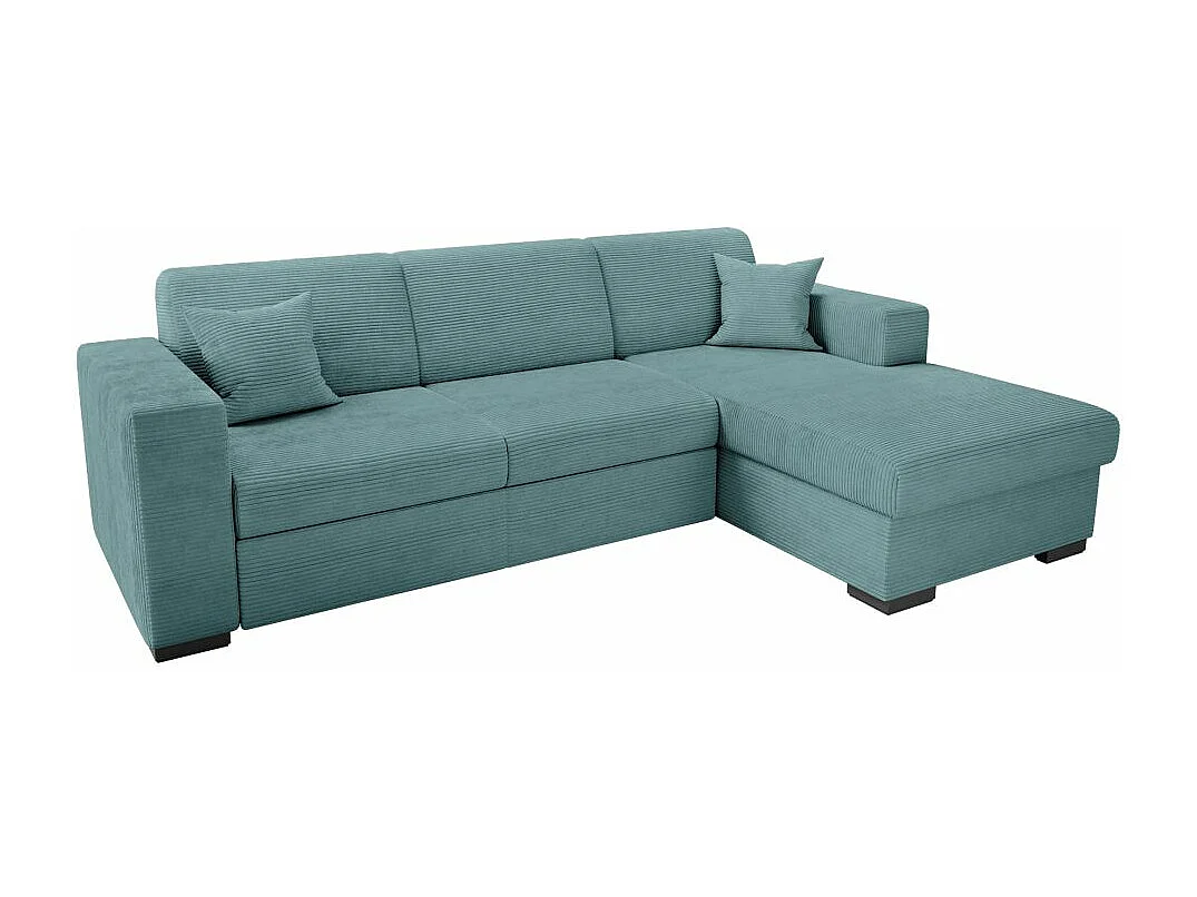 Canapé d'angle droit 4 places Fuji XL convertible avec coffre en velours côtelé - Bleu clair - L262 x P157 x H83cm - Loungitude