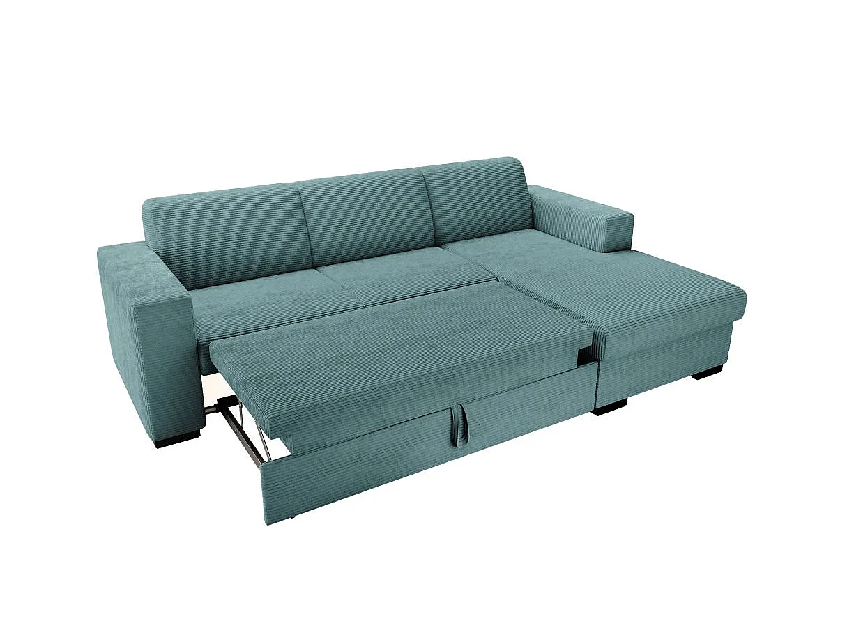 Canapé d'angle convertible 4 places avec coffre en velours bleu ciel