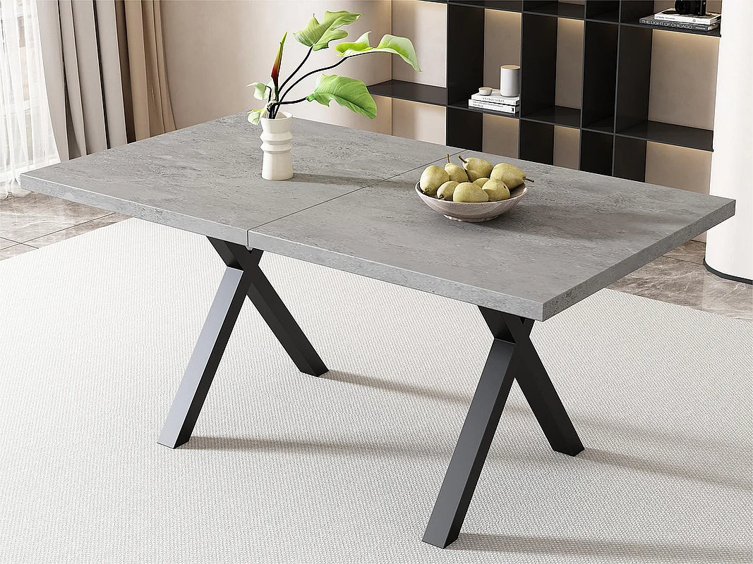 Table à manger rectangulaire - pieds en forme de X en fer forgé - Gris