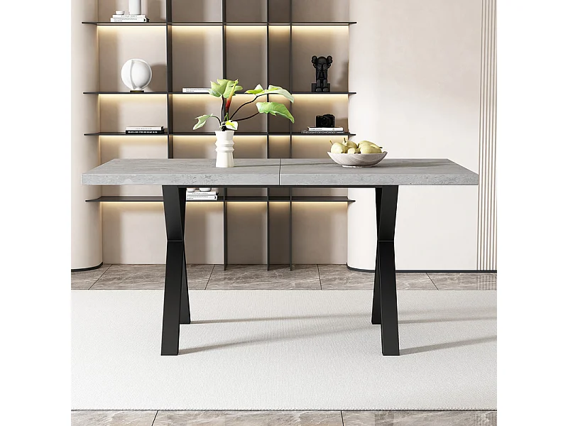 Table à manger rectangulaire - pieds en forme de X en fer forgé - Gris