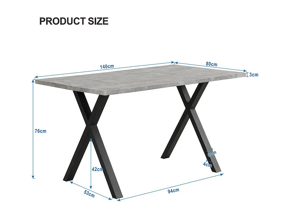Table à manger rectangulaire - pieds en forme de X en fer forgé - Gris