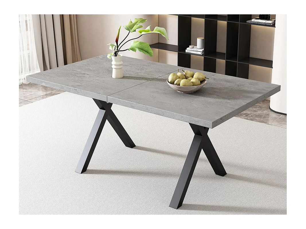 Table à manger rectangulaire - pieds en forme de X en fer forgé - Gris