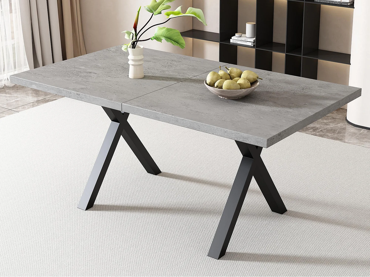 Table à manger rectangulaire - pieds en forme de X en fer forgé - Gris