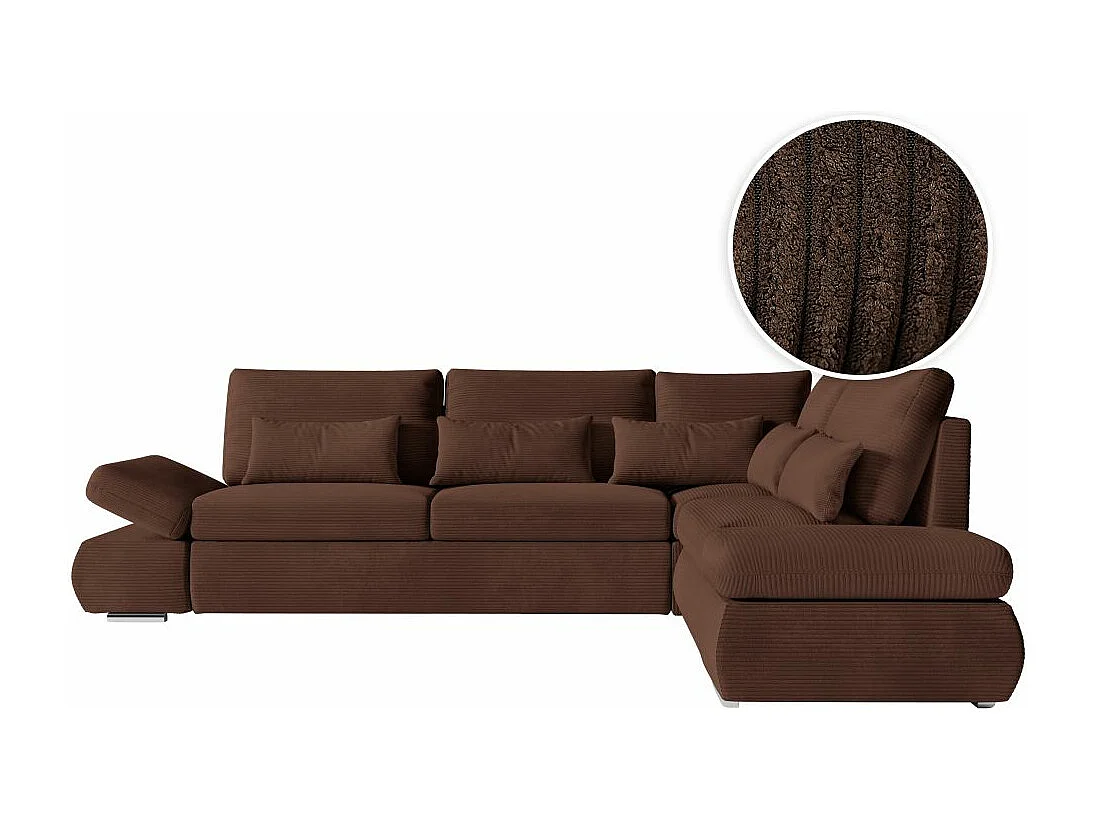 Canapé d'angle 4 places réversible Sebastian convertible avec coffre en velours côtelé - Marron - L267 x P200 x H90cm - Loungitude