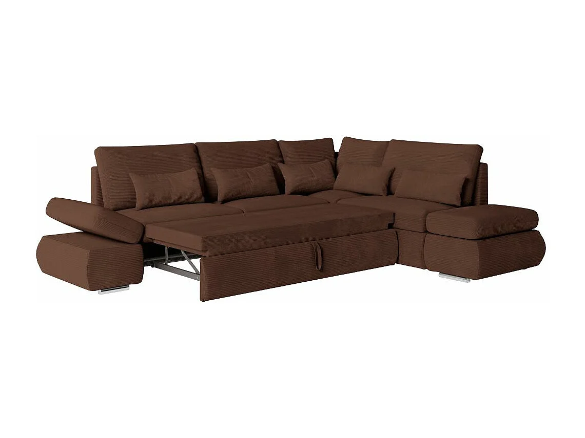 Canapé d'angle 4 places réversible Sebastian convertible avec coffre en velours côtelé - Marron - L267 x P200 x H90cm - Loungitude