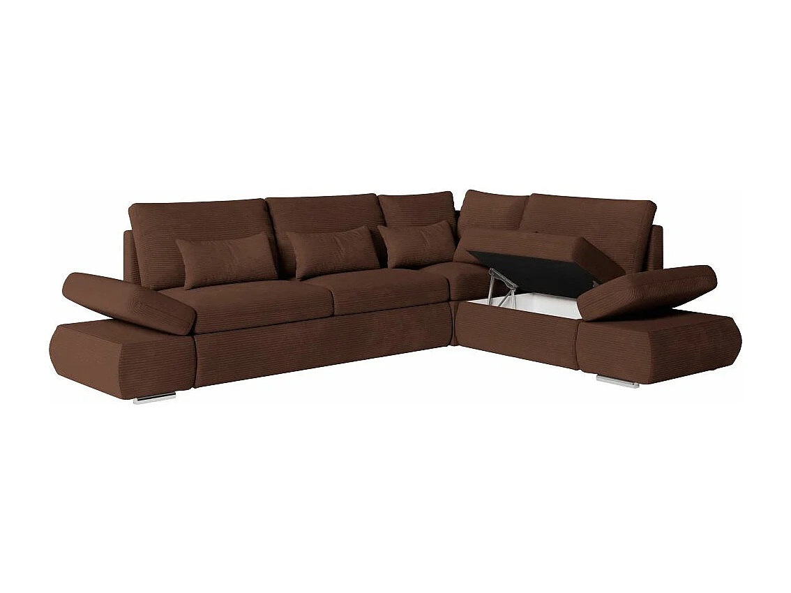 Canapé d'angle 4 places réversible Sebastian convertible avec coffre en velours côtelé - Marron - L267 x P200 x H90cm - Loungitude