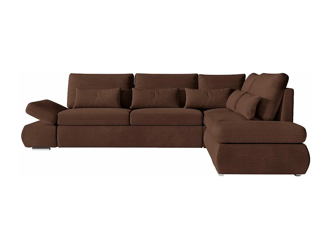 Canapé d'angle 4 places réversible Sebastian convertible avec coffre en velours côtelé - Marron - L267 x P200 x H90cm - Loungitude