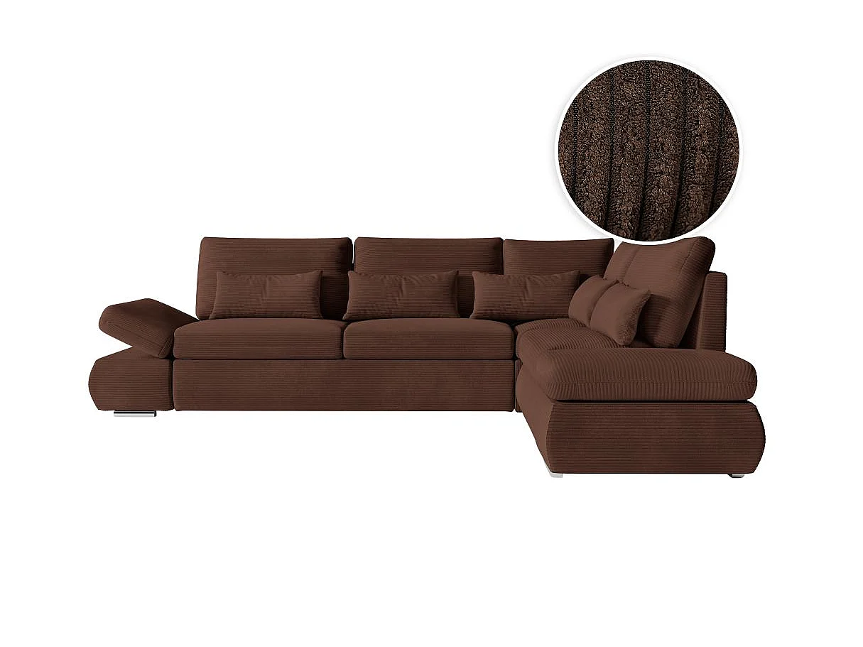 Canapé d'angle convertible 4 places avec coffre en velours marron