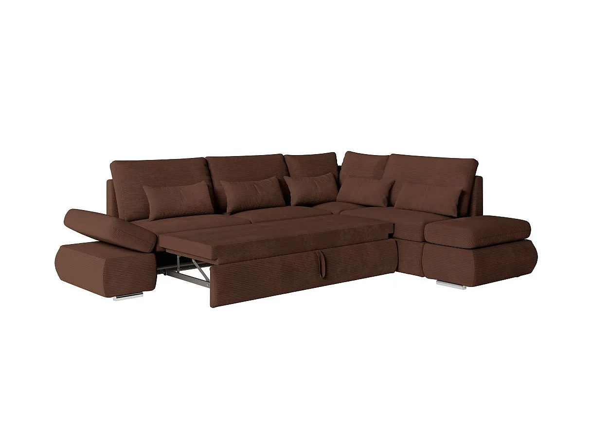 Canapé d'angle convertible 4 places avec coffre en velours marron