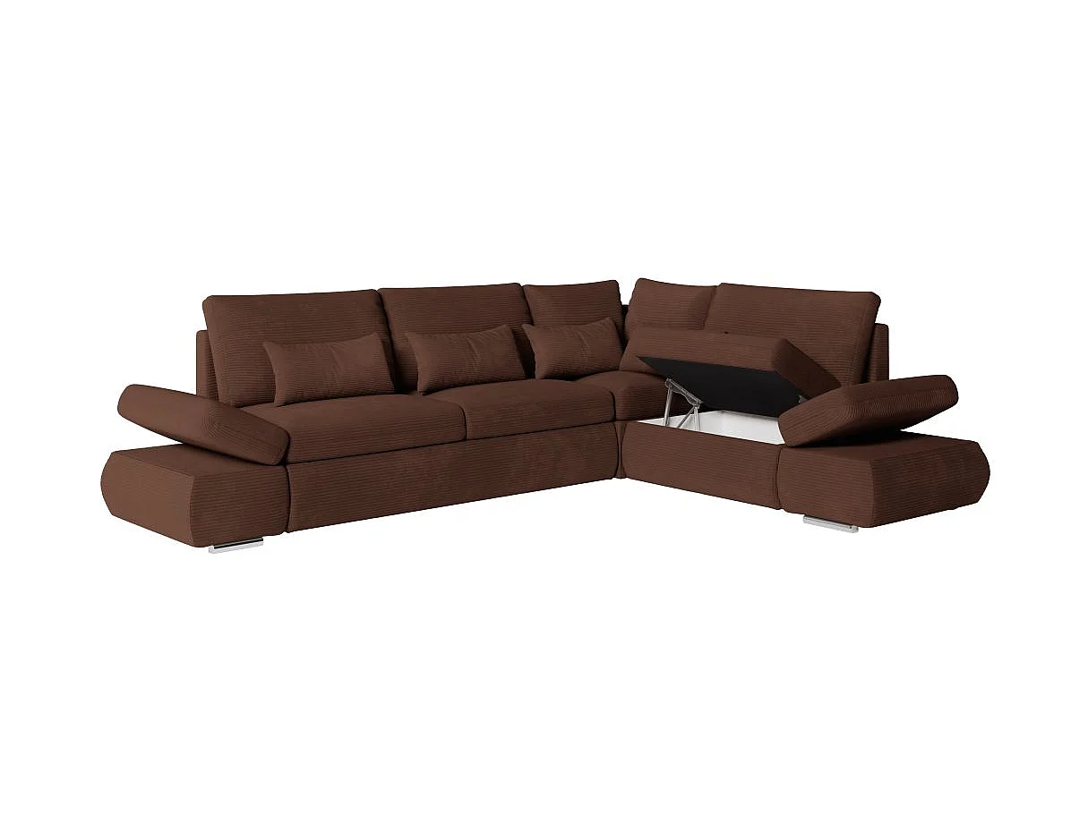 Canapé d'angle convertible 4 places avec coffre en velours marron