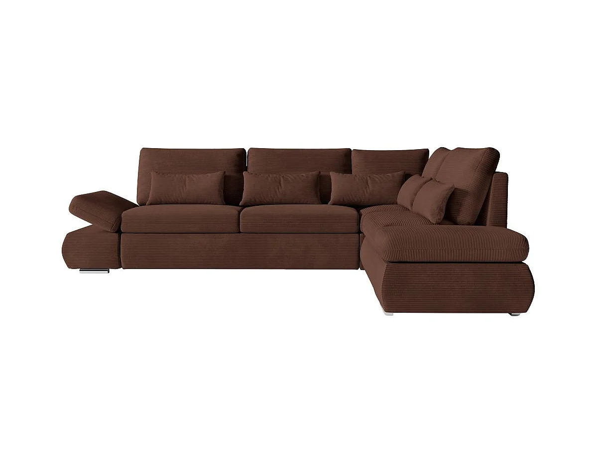 Canapé d'angle convertible 4 places avec coffre en velours marron