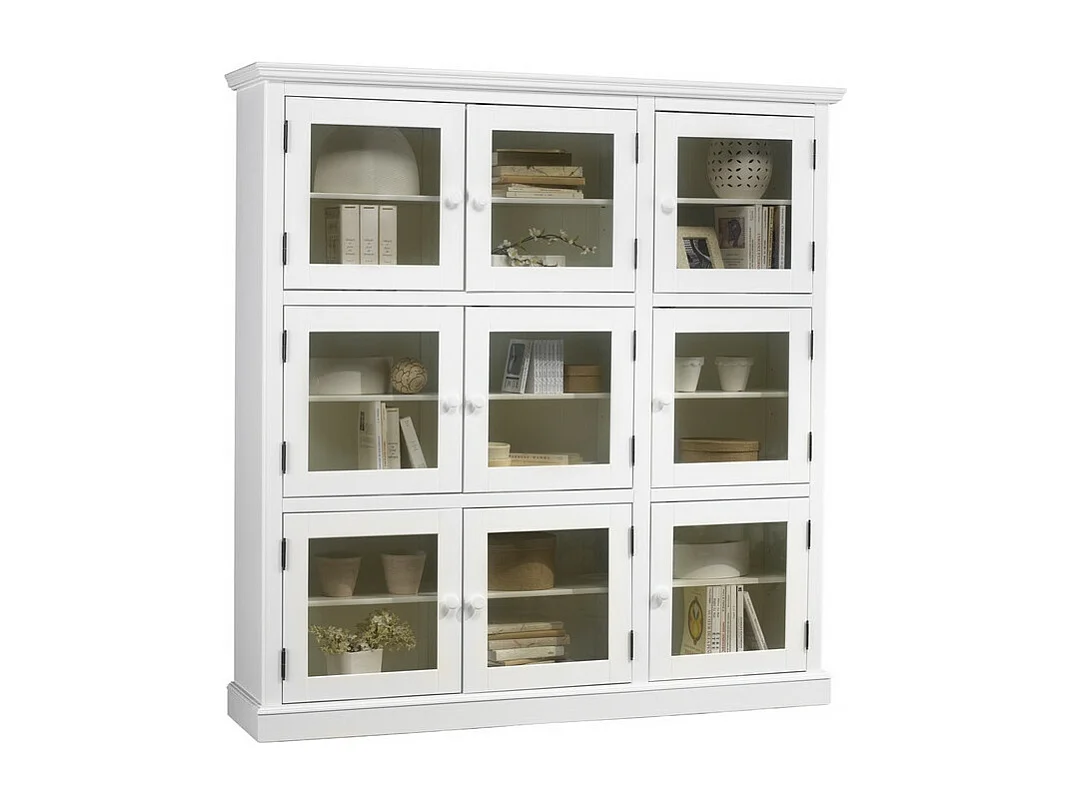 Bibliothèque Vitrine Blanche 9 Portes Vitrées Style Anglais L 163 H 170 P 37 cm