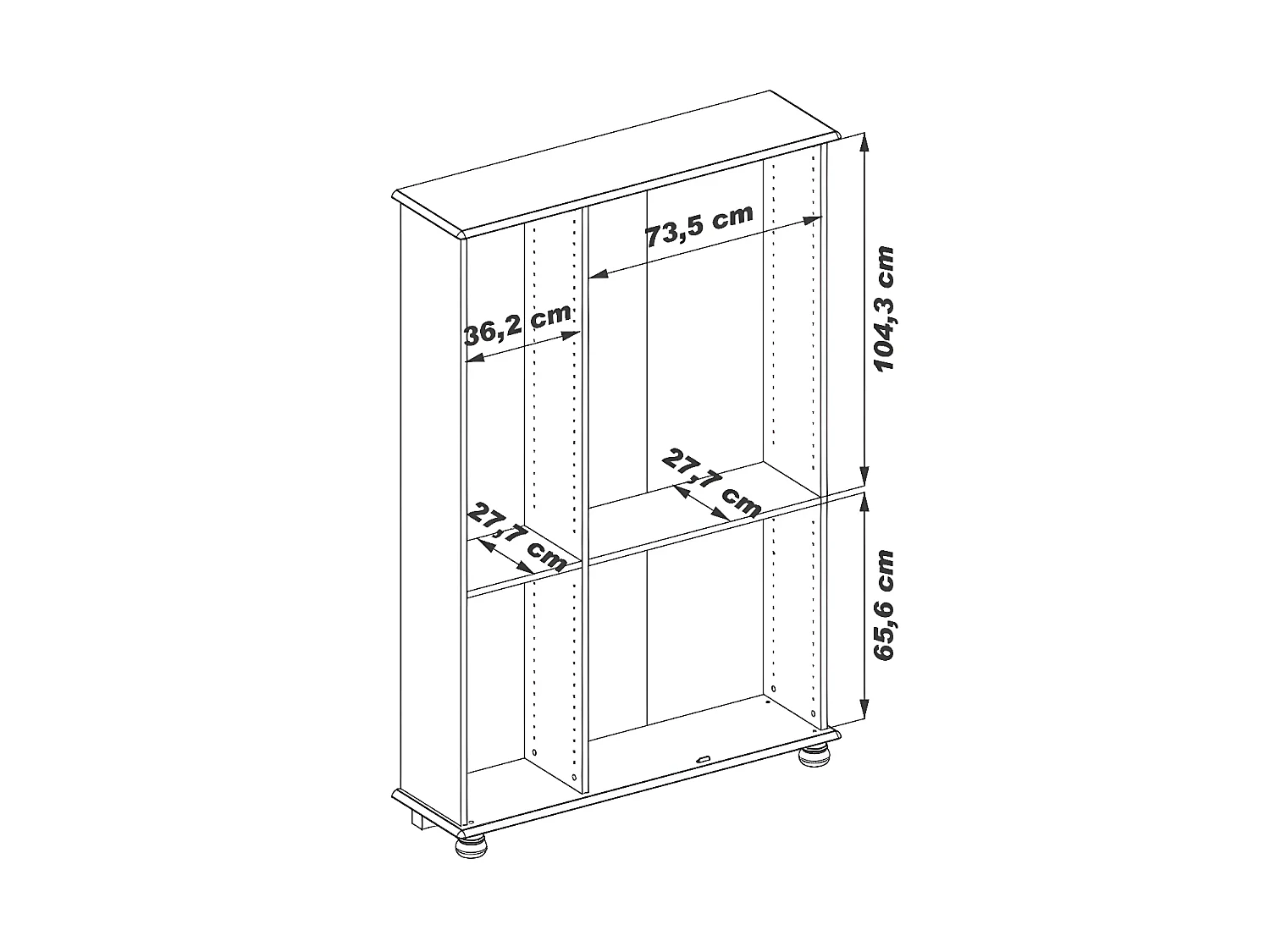 Vitrine Bibliothèque Chêne 3 Portes Vitrées 12 Niches L 120.6 H 182.2 P 33 cm