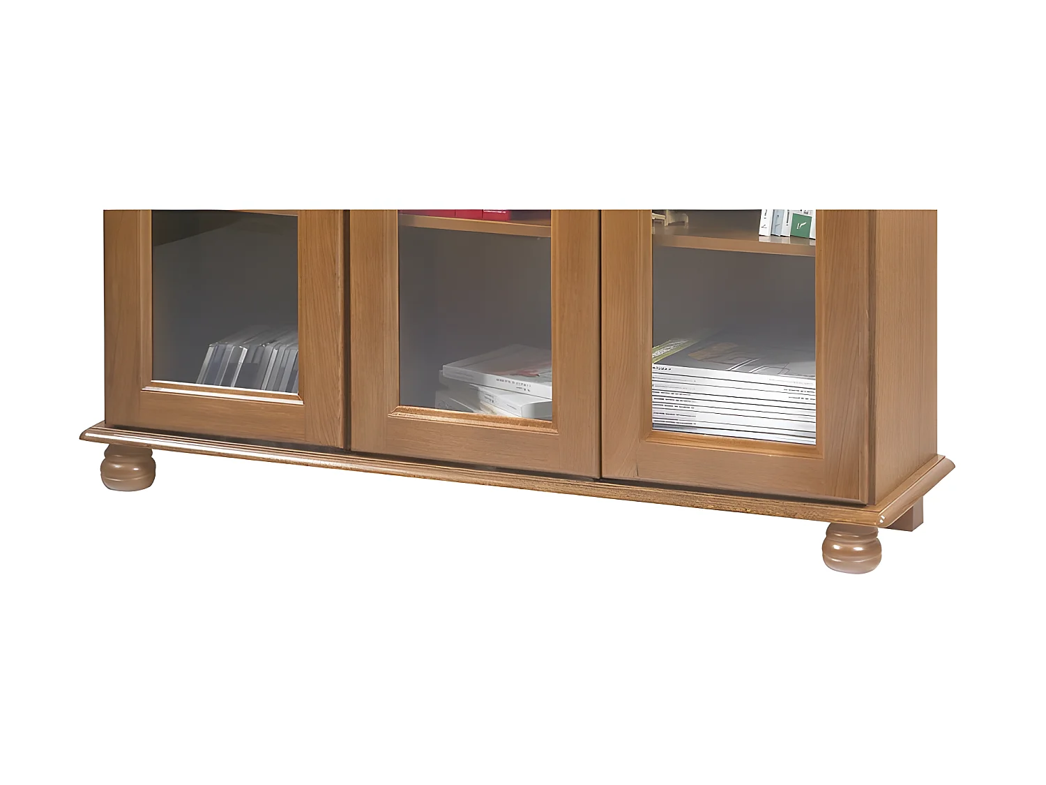 Vitrine Bibliothèque Chêne 3 Portes Vitrées 12 Niches L 120.6 H 182.2 P 33 cm