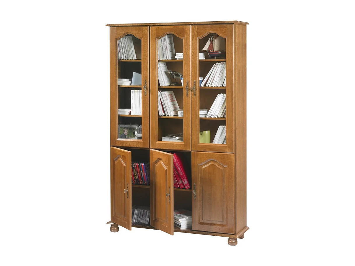 Bibliothèque Chêne 6 Portes 10 Etagères 12 Niches L 120.6 H 182.2 P 33 cm