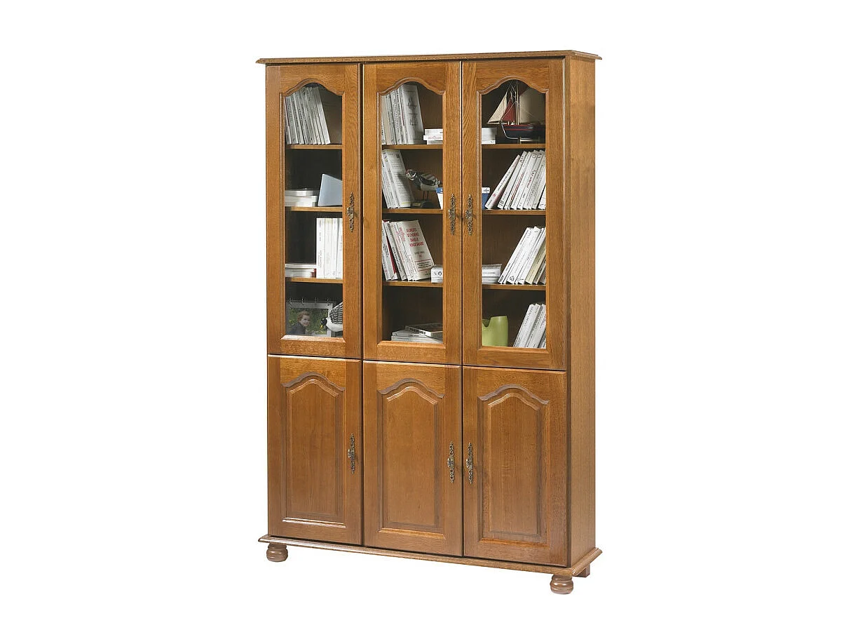 Bibliothèque Chêne 6 Portes 10 Etagères 12 Niches L 120.6 H 182.2 P 33 cm