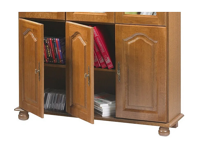 Bibliothèque Chêne 6 Portes 10 Etagères 12 Niches L 120.6 H 182.2 P 33 cm