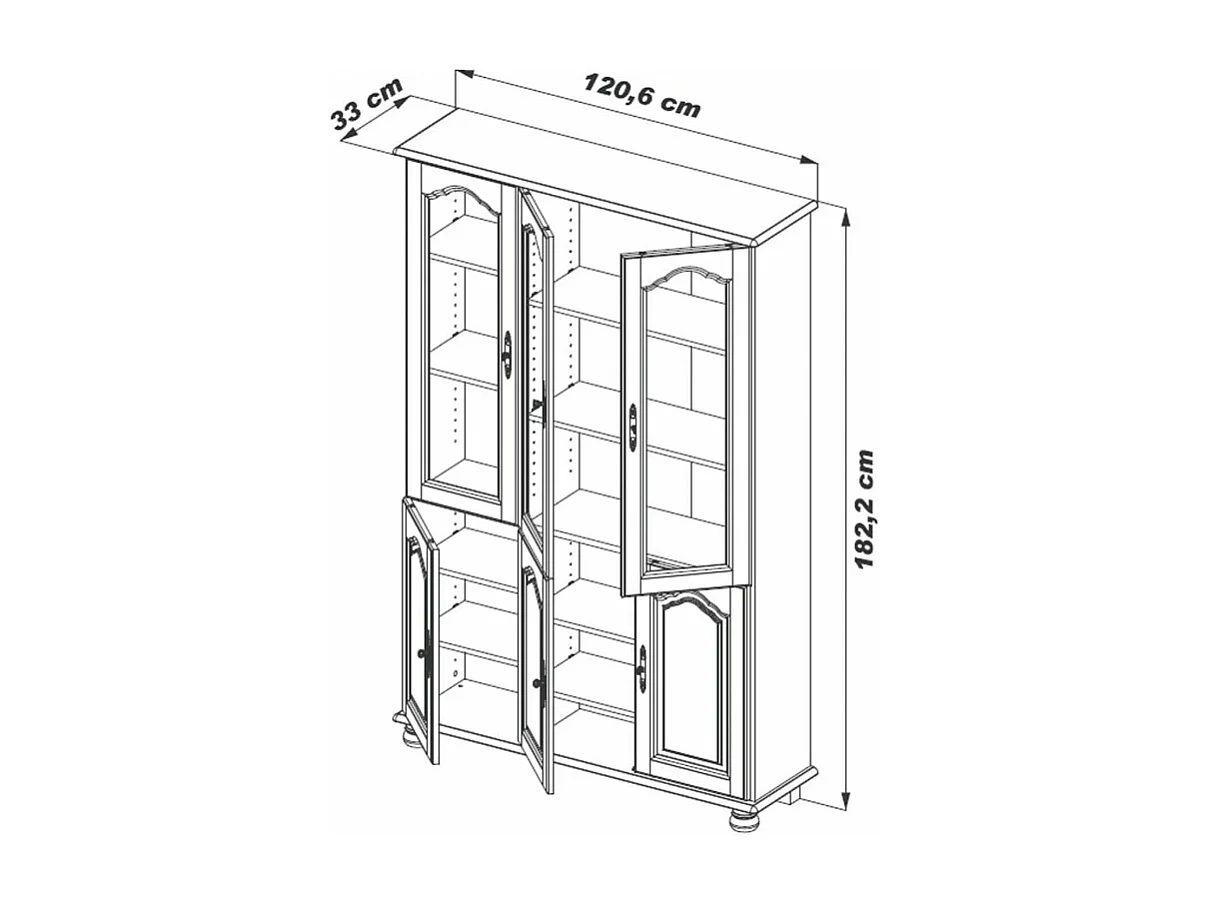 Bibliothèque Chêne 6 Portes 10 Etagères 12 Niches L 120.6 H 182.2 P 33 cm