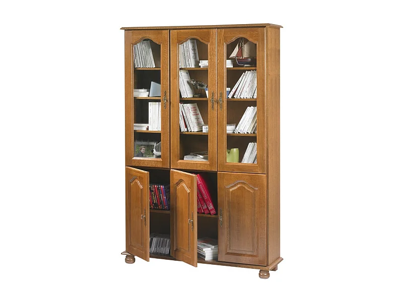 Bibliothèque Chêne 6 Portes 10 Etagères 12 Niches L 120.6 H 182.2 P 33 cm