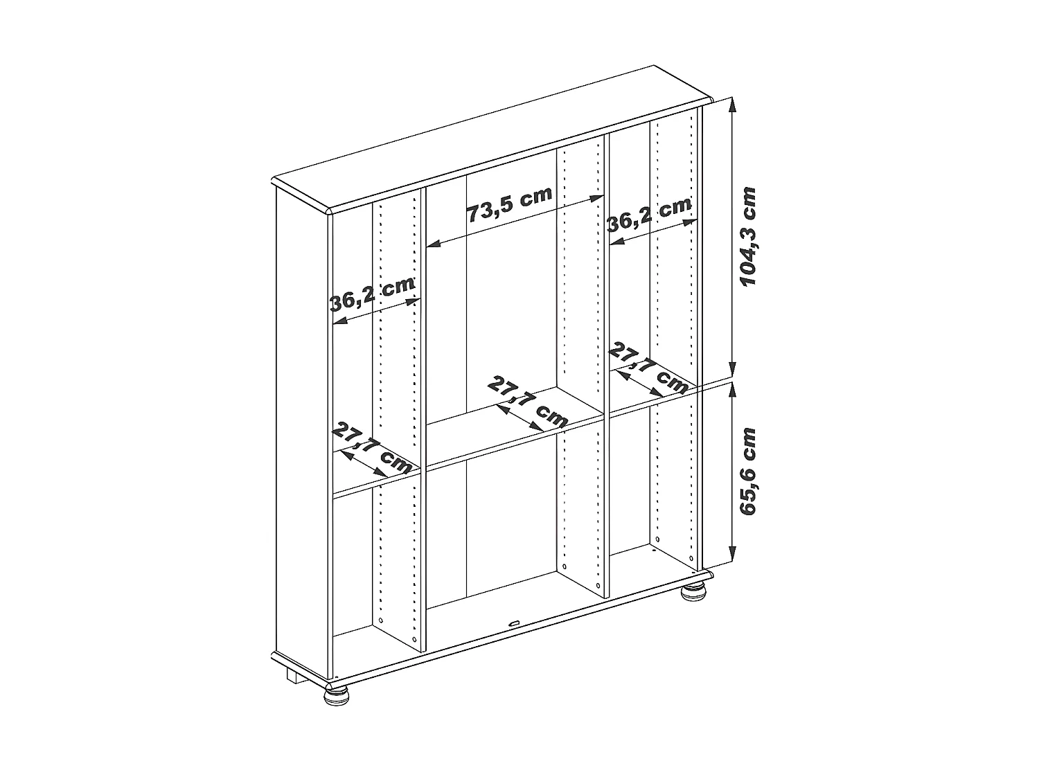 Vitrine Bibliothèque Chêne 4 Portes Vitrées 18 Niches L 158.8 H 182.2 P 33 cm