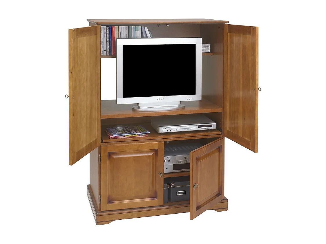 Armoire Informatique Merisier 4 Portes 7 Niches L 97 H 141 P 54 cm