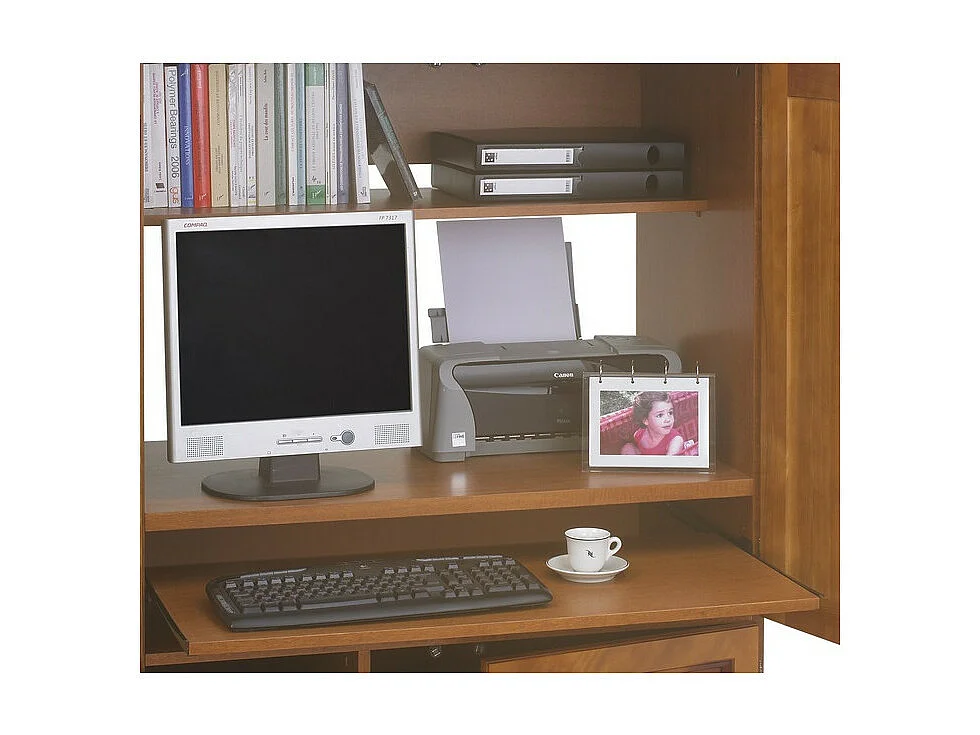 Armoire Informatique Merisier 4 Portes 7 Niches L 97 H 141 P 54 cm