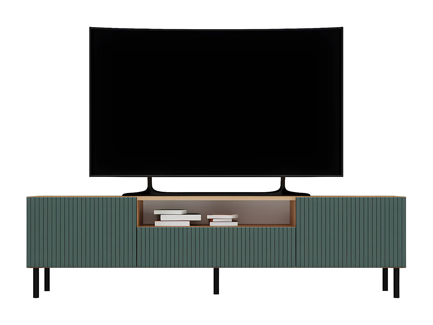 CAMI - Meuble TV bas style glamour - 1 tiroir + 2 portes - L 160 cm - Façades à lamelles