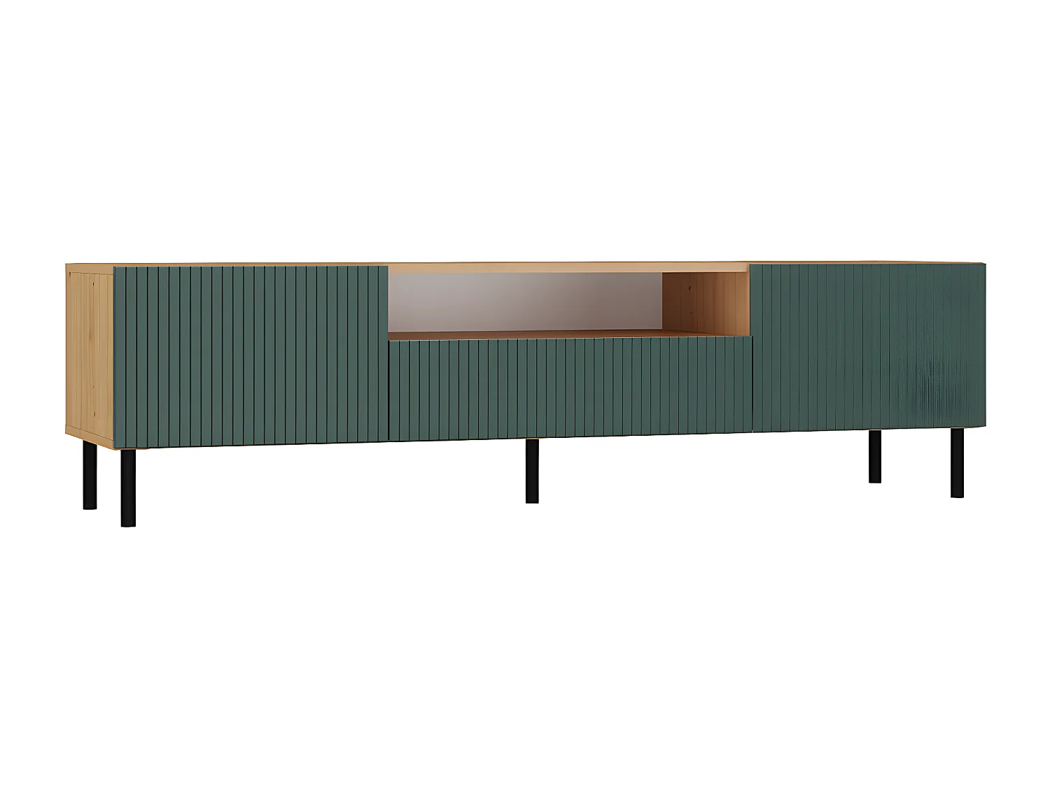 CAMI - Meuble TV bas style glamour - 1 tiroir + 2 portes - L 160 cm - Façades à lamelles