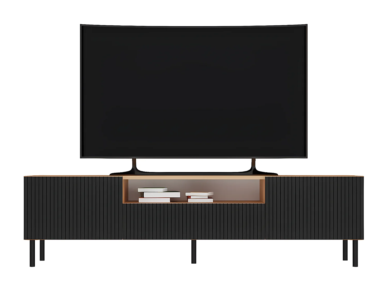 CAMI - Meuble TV bas style glamour - 1 tiroir + 2 portes - L 160 cm - Façades à lamelles